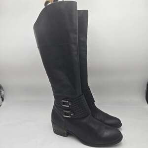 Vince Camuto Women Black Knee High Studded two Buckle Boot Riding Western 9.5 M